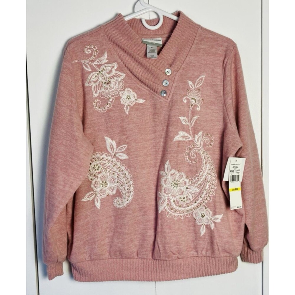 Alfred Dunner Mock Turtleneck Petite Pink Floral Sweater NWT Sz PM